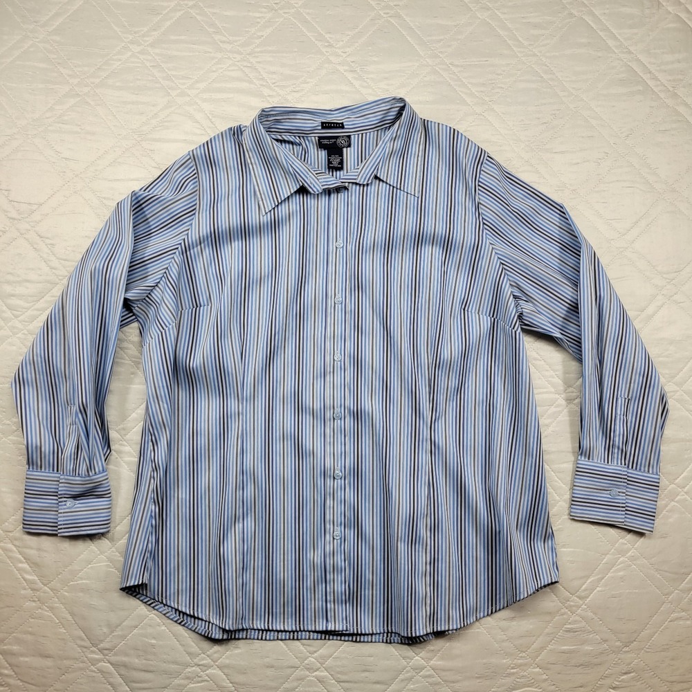 Venezia‎ Jeans blue stripe womens fitted long sleeve dress shirt size 22/24